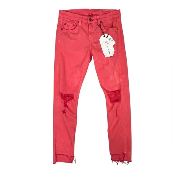Rag & Bone Dre Capri Distressed Skinny Jeans Custom Dyed Coral Size 25 NEW! - Picture 3 of 13